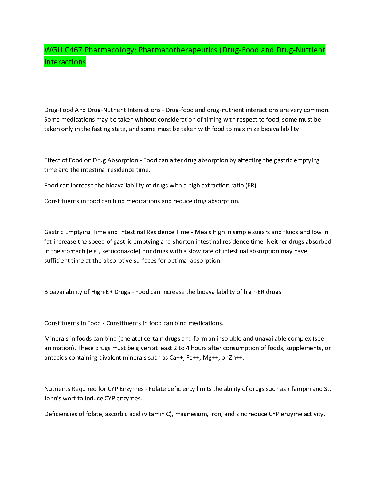 Preview image for WGU C467 Pharmacology: Pharmacotherapeutics (Drug-Food and Drug-Nutrient  Interactions